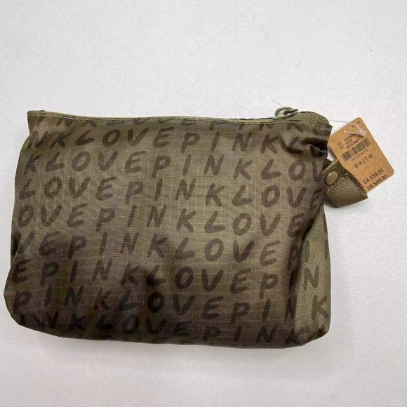 Victoria's Secret Pink Logo 2-piece Weekender Packable Tote Bag Olive Green NWT - Picture 2 of 2